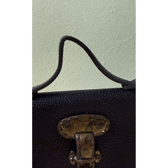 Vintage 60s Mini Black Pebble Leather Purse Escutcheon Clasp - Picture 9 of 16